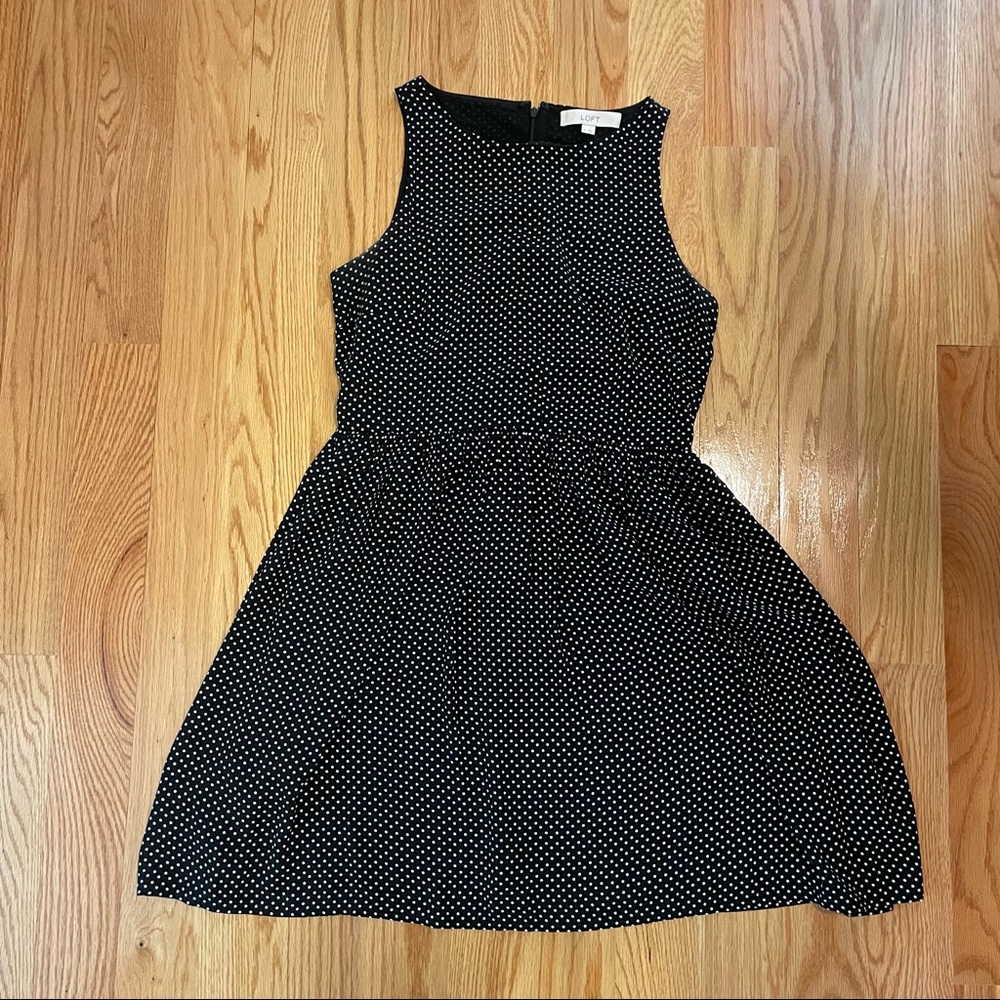 LOFT Babydoll Dress, Black with White Polka Dots, Size 6